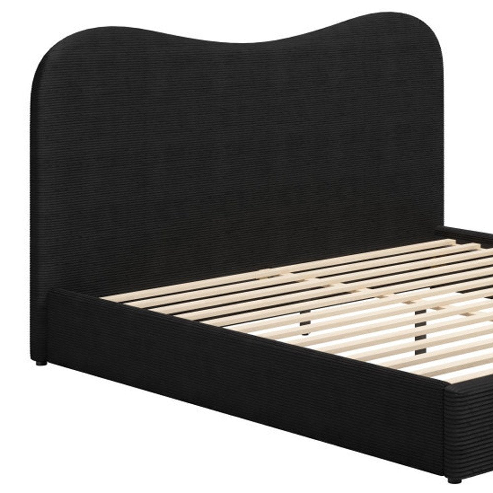 Black Ribbed Texture Velvet Upholstered King Bed Frame HomeRoots