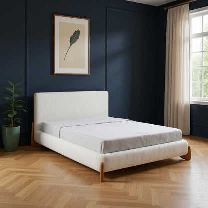 Ivory Solid Wood And Boucle Queen Bed Frame HomeRoots