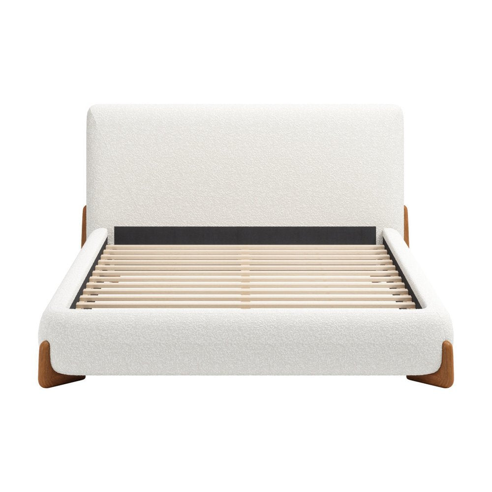 Ivory Solid Wood And Boucle Queen Bed Frame HomeRoots