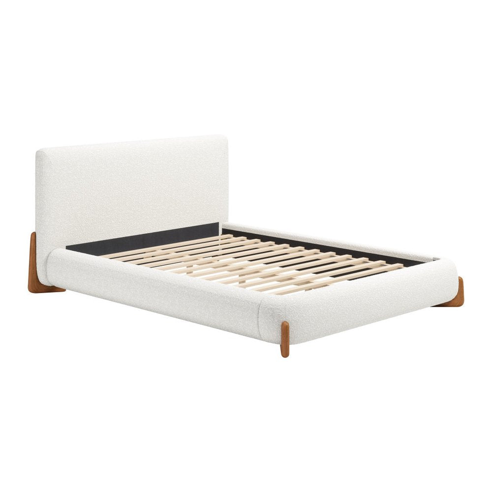 Ivory Solid Wood And Boucle Queen Bed Frame HomeRoots