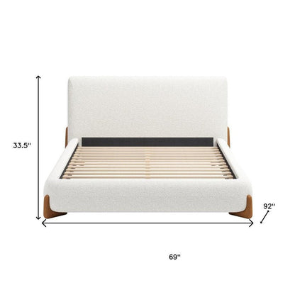 Ivory Solid Wood And Boucle Queen Bed Frame HomeRoots