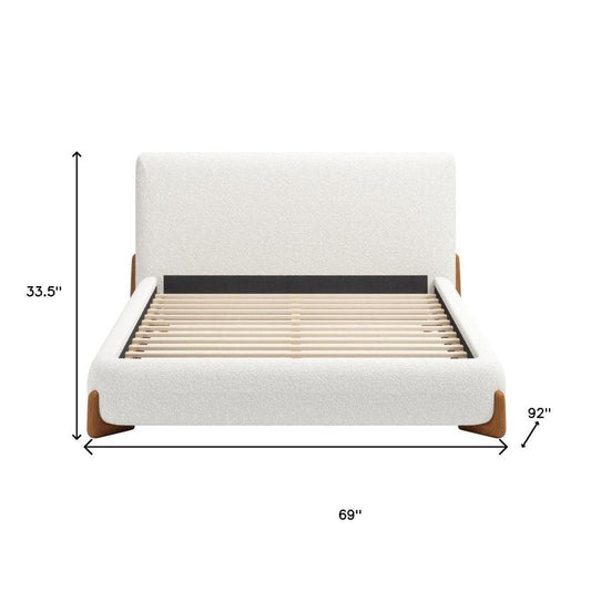 Ivory Solid Wood And Boucle Queen Bed Frame HomeRoots