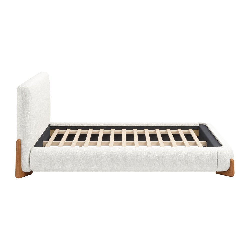 Ivory Solid Wood And Boucle Queen Bed Frame HomeRoots