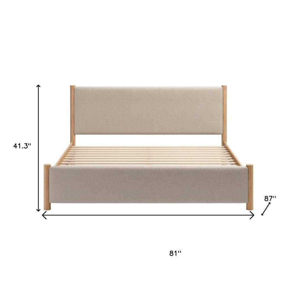 Natural and Beige Wood And Upholstery King Bed Frame HomeRoots