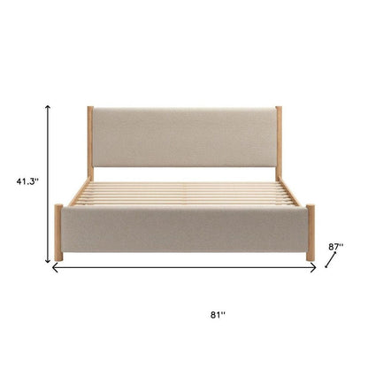Natural and Beige Wood And Upholstery King Bed Frame HomeRoots