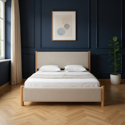 Natural and Beige Wood And Upholstery King Bed Frame HomeRoots