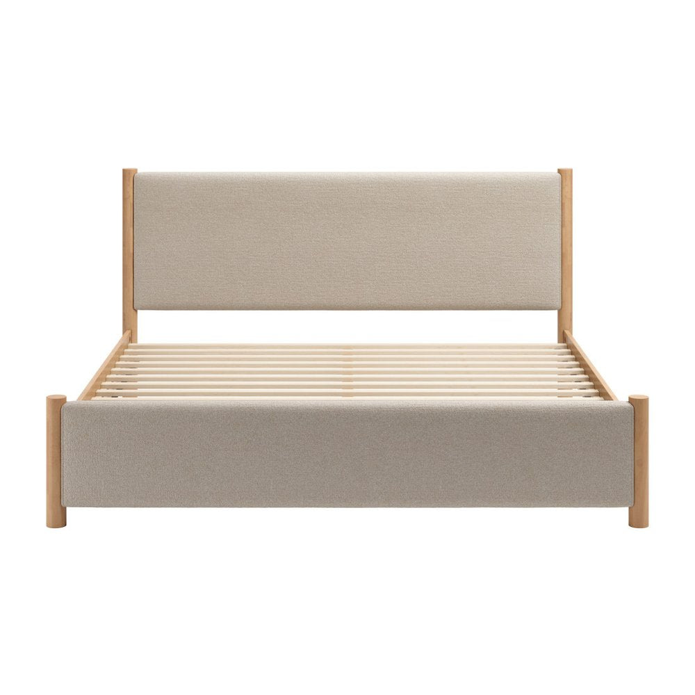 Natural and Beige Wood And Upholstery King Bed Frame HomeRoots