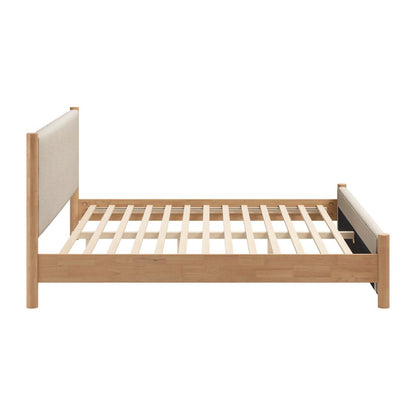 Natural and Beige Wood And Upholstery King Bed Frame HomeRoots