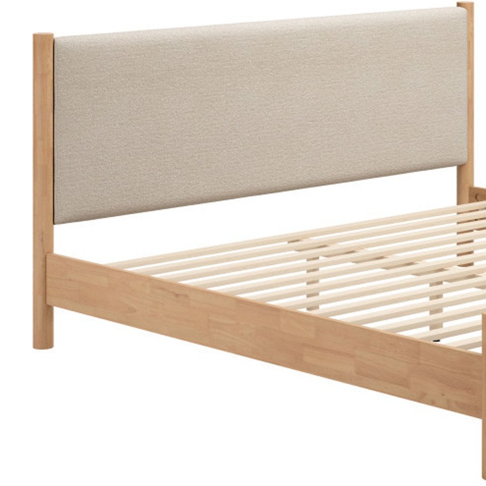 Natural and Beige Wood And Upholstery King Bed Frame HomeRoots