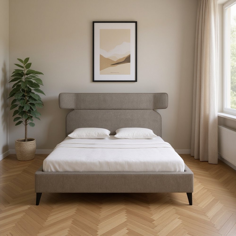 Brown Solid Wood And Upholstery King Bed Frame HomeRoots