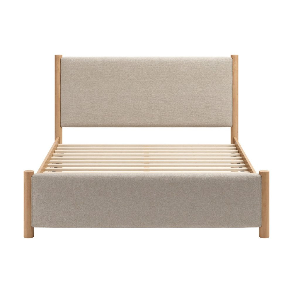 Beige Wood And Upholstery Queen Bed Frame HomeRoots