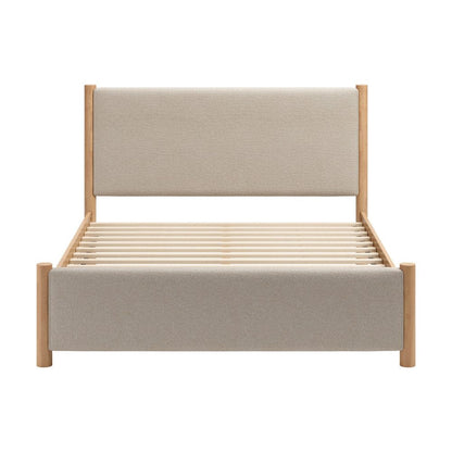 Beige Wood And Upholstery Queen Bed Frame HomeRoots