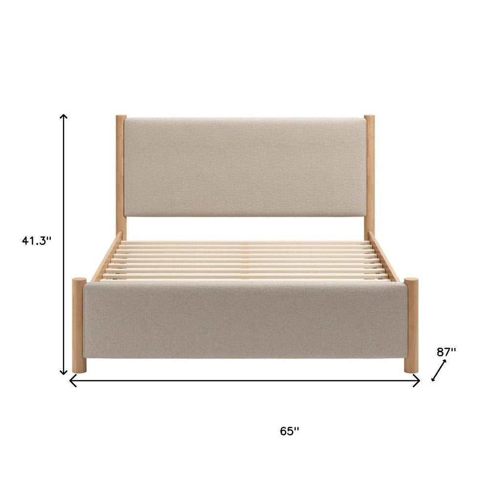 Beige Wood And Upholstery Queen Bed Frame HomeRoots