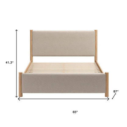 Beige Wood And Upholstery Queen Bed Frame HomeRoots