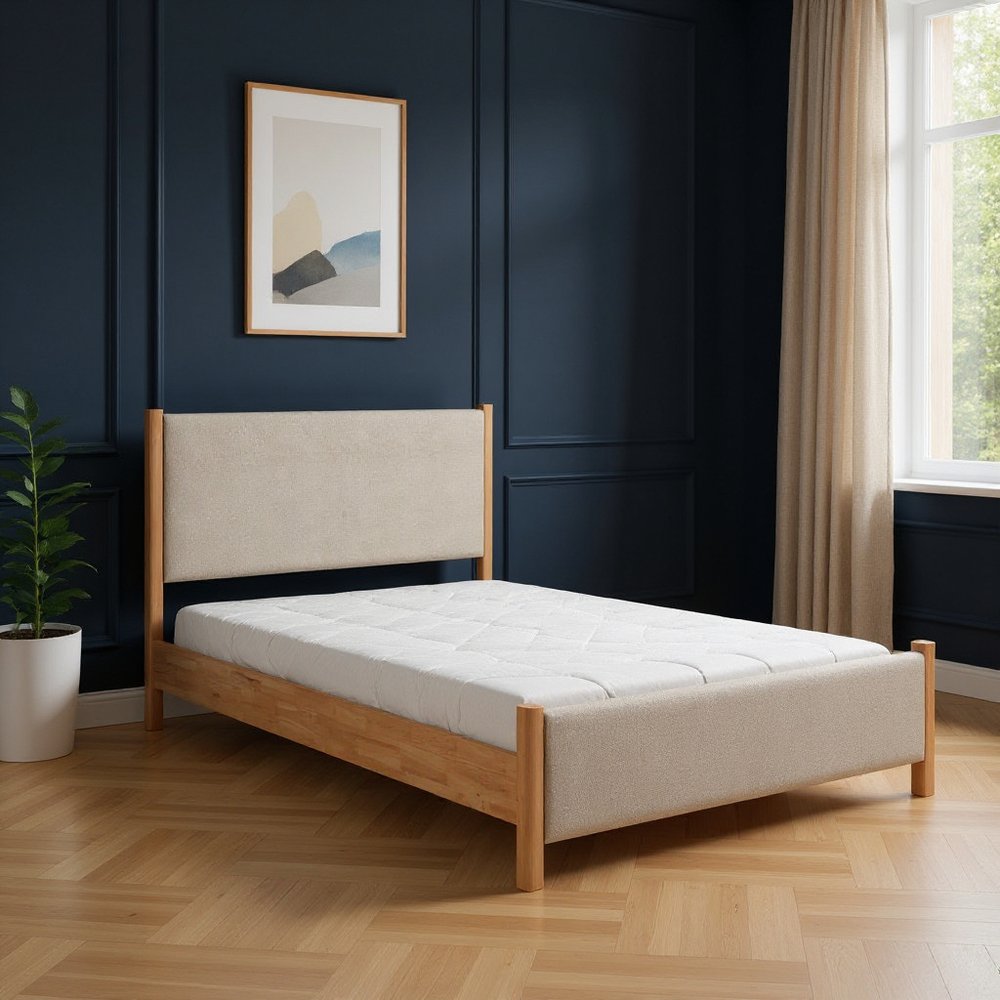 Beige Wood And Upholstery Queen Bed Frame HomeRoots