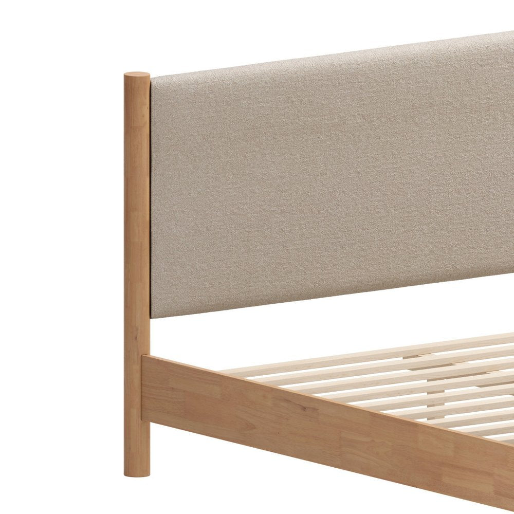 Beige Wood And Upholstery Queen Bed Frame HomeRoots