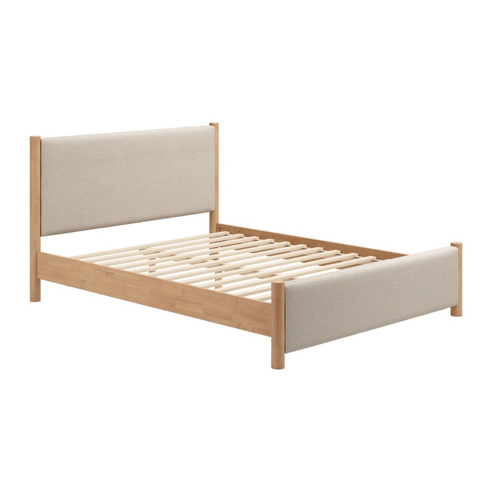 Beige Wood And Upholstery Queen Bed Frame HomeRoots