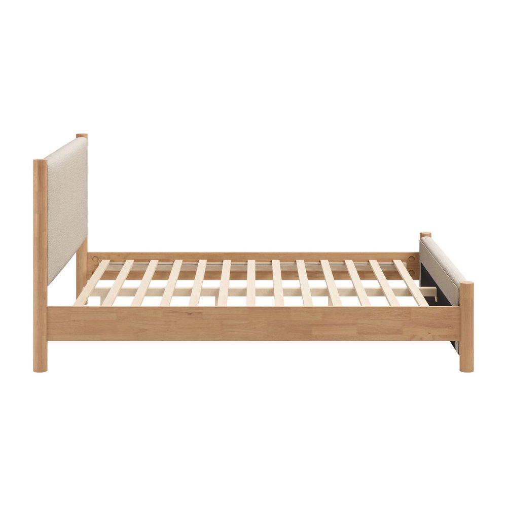 Beige Wood And Upholstery Queen Bed Frame HomeRoots