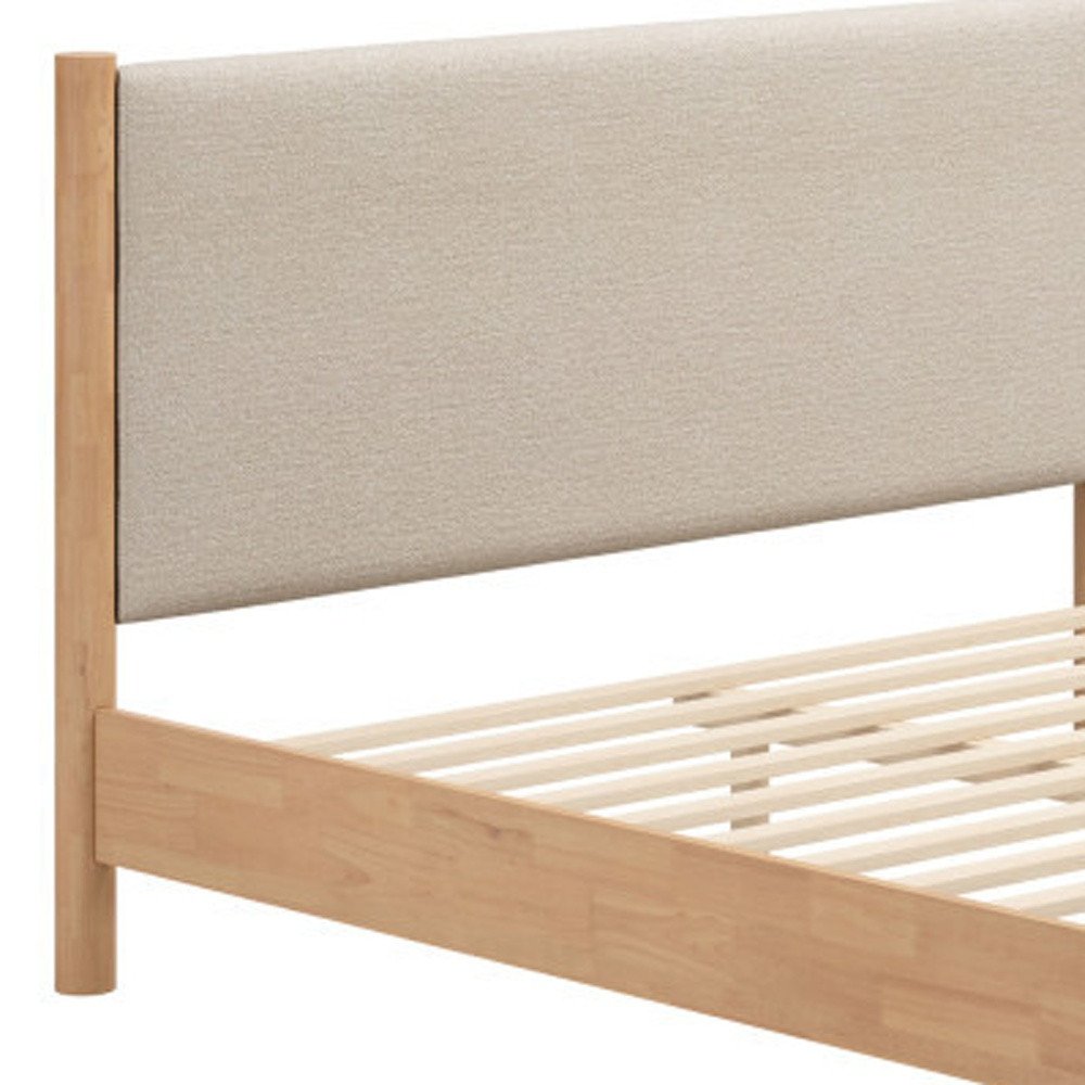 Beige Wood And Upholstery Queen Bed Frame HomeRoots