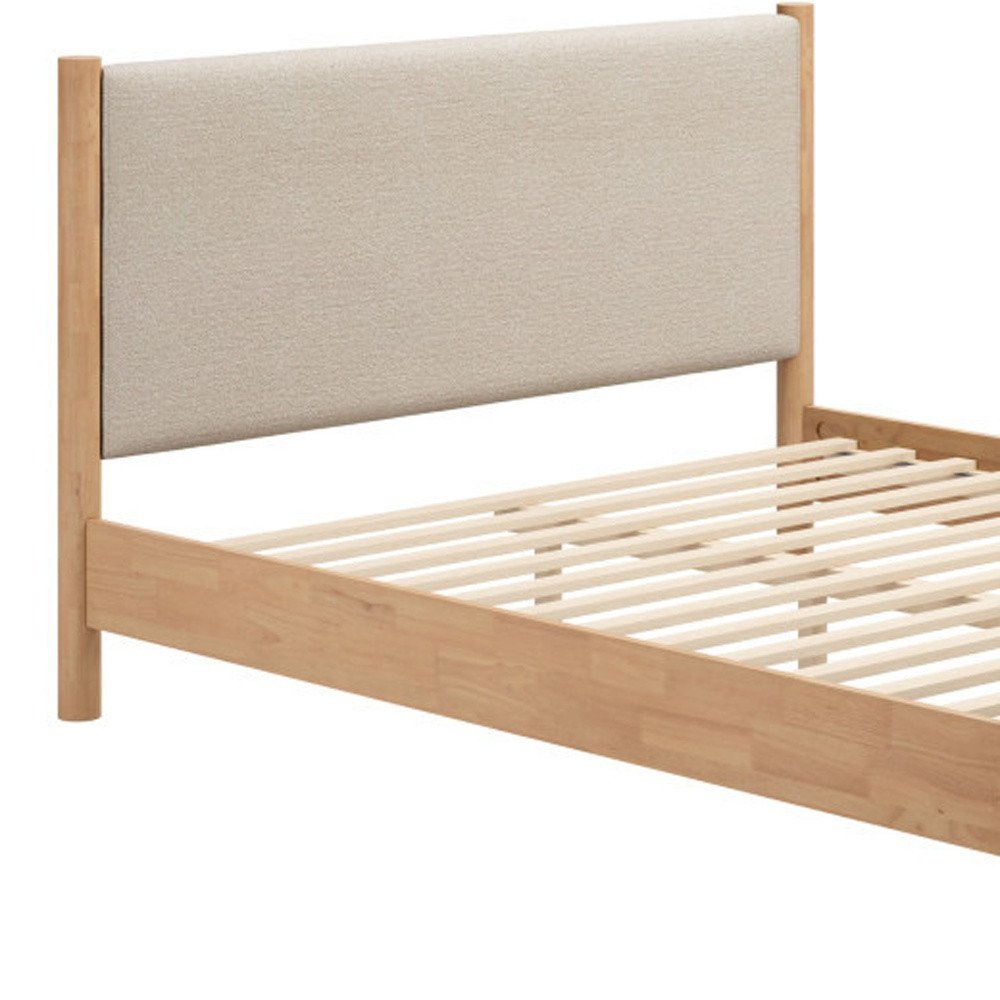 Beige Wood And Upholstery Queen Bed Frame HomeRoots