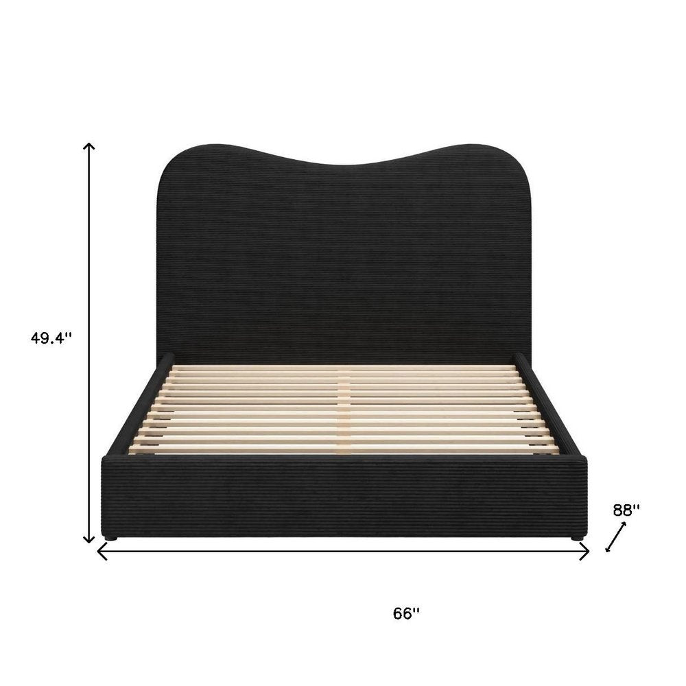 Black Ribbed Texture Velvet Upholstered Queen Bed Frame HomeRoots