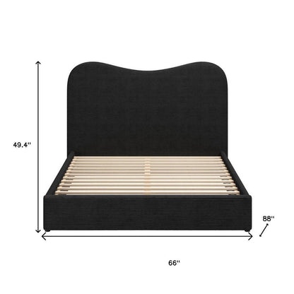 Black Ribbed Texture Velvet Upholstered Queen Bed Frame HomeRoots