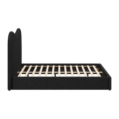Black Ribbed Texture Velvet Upholstered Queen Bed Frame HomeRoots