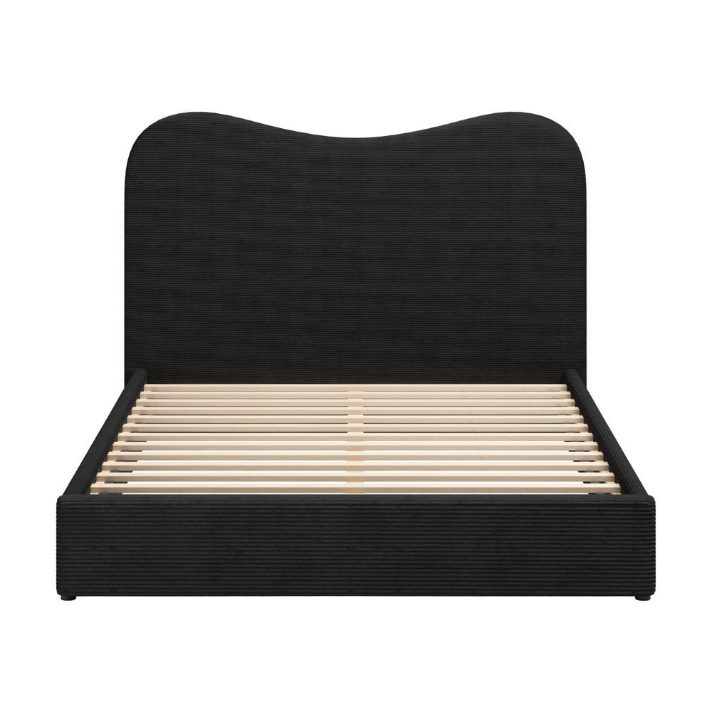 Black Ribbed Texture Velvet Upholstered Queen Bed Frame HomeRoots