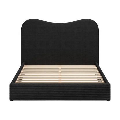 Black Ribbed Texture Velvet Upholstered Queen Bed Frame HomeRoots