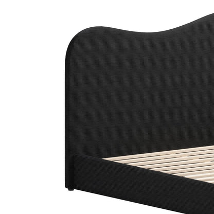 Black Ribbed Texture Velvet Upholstered Queen Bed Frame HomeRoots
