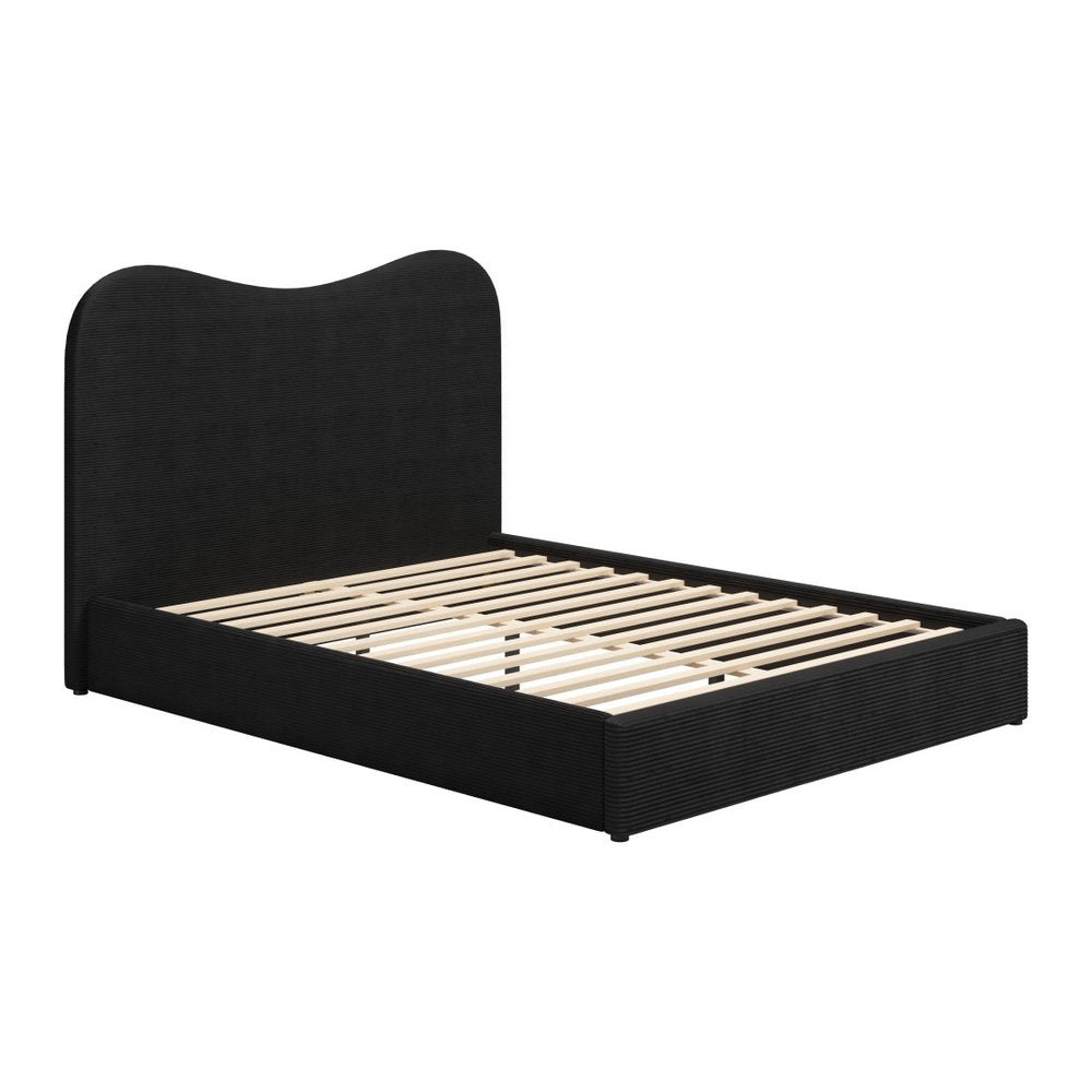 Black Ribbed Texture Velvet Upholstered Queen Bed Frame HomeRoots