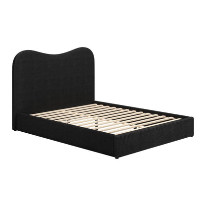 Black Ribbed Texture Velvet Upholstered Queen Bed Frame HomeRoots
