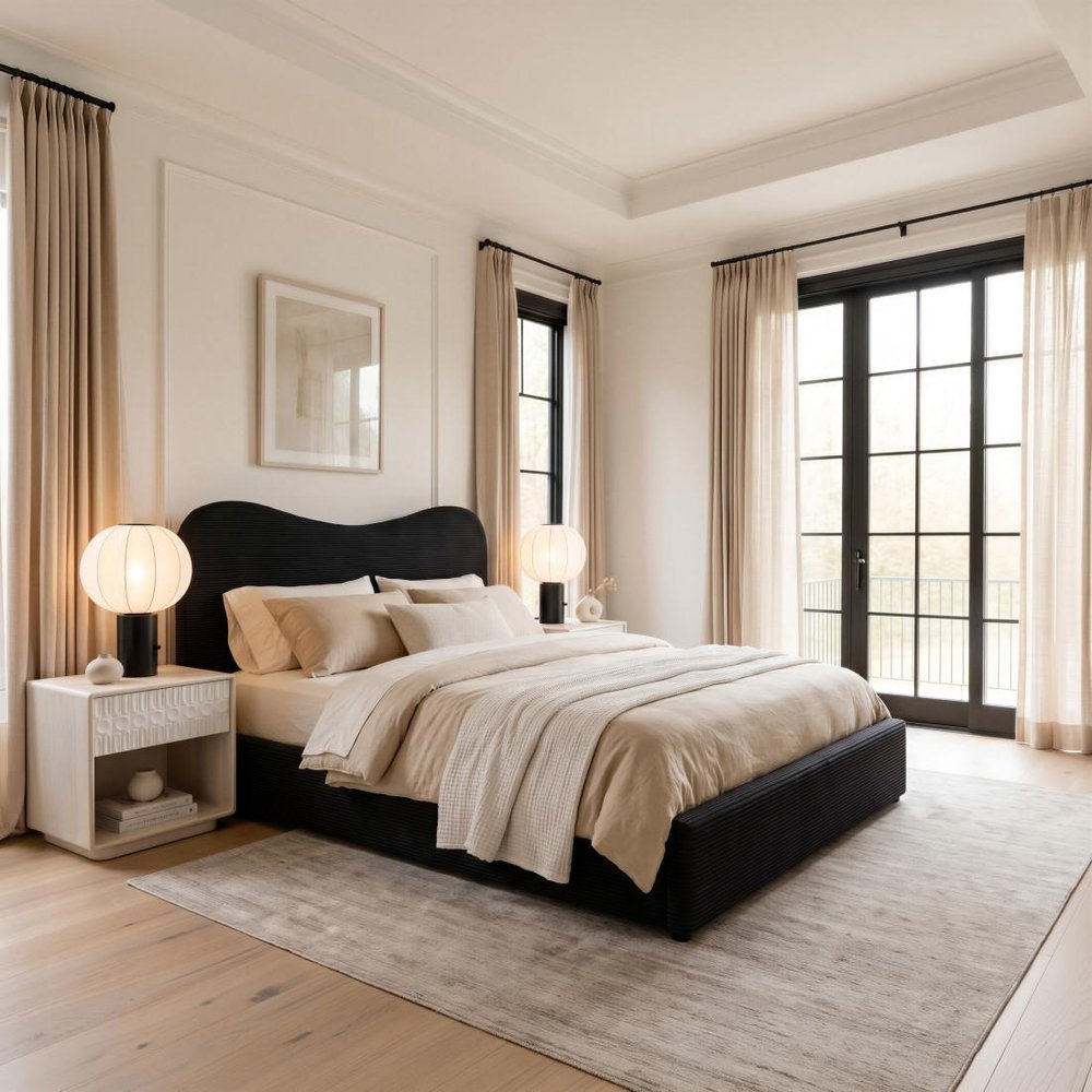 Black Ribbed Texture Velvet Upholstered Queen Bed Frame HomeRoots