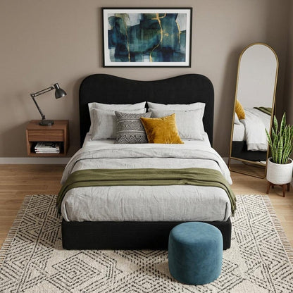 Black Ribbed Texture Velvet Upholstered Queen Bed Frame HomeRoots