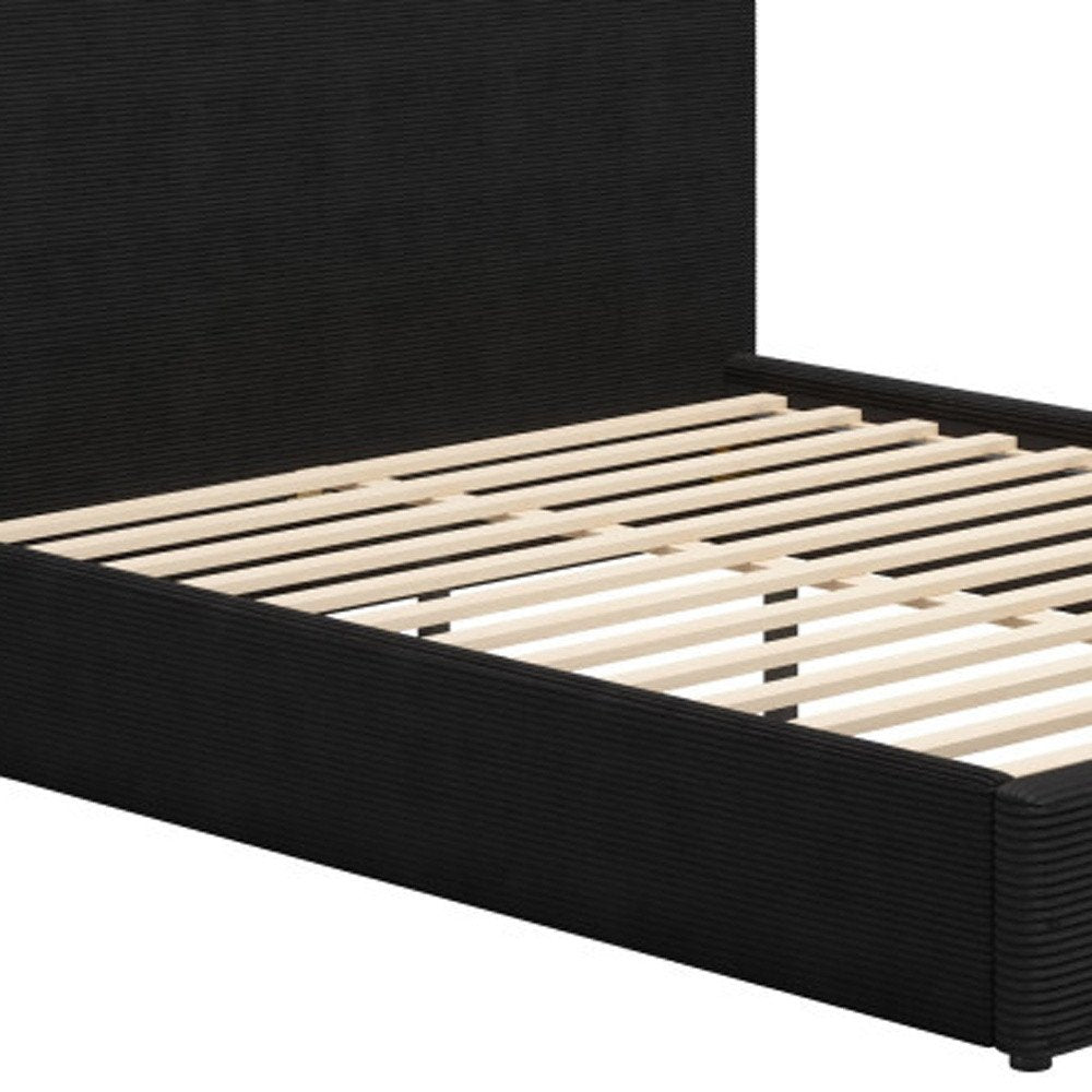 Black Ribbed Texture Velvet Upholstered Queen Bed Frame HomeRoots