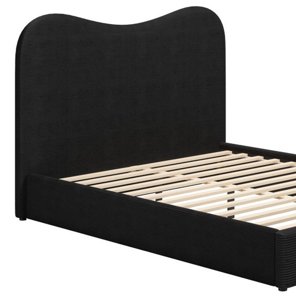Black Ribbed Texture Velvet Upholstered Queen Bed Frame HomeRoots