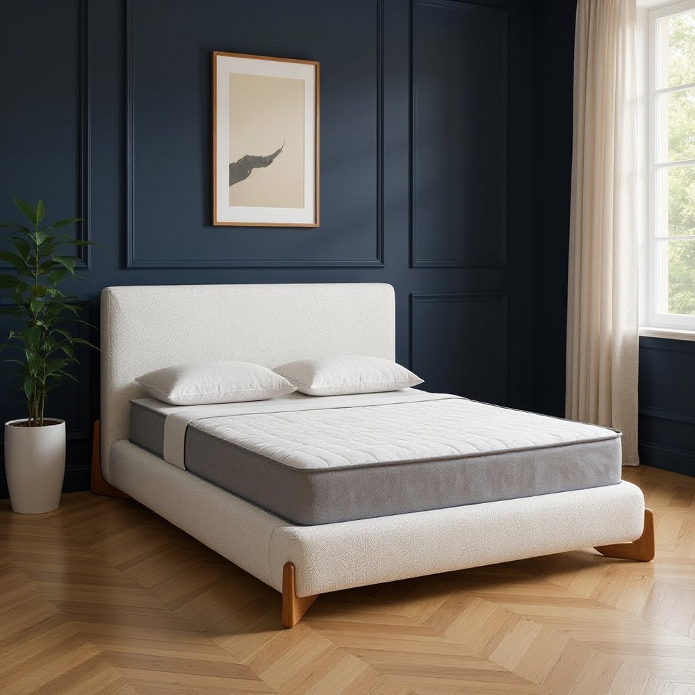 Ivory Solid Wood And Boucle King Bed Frame HomeRoots