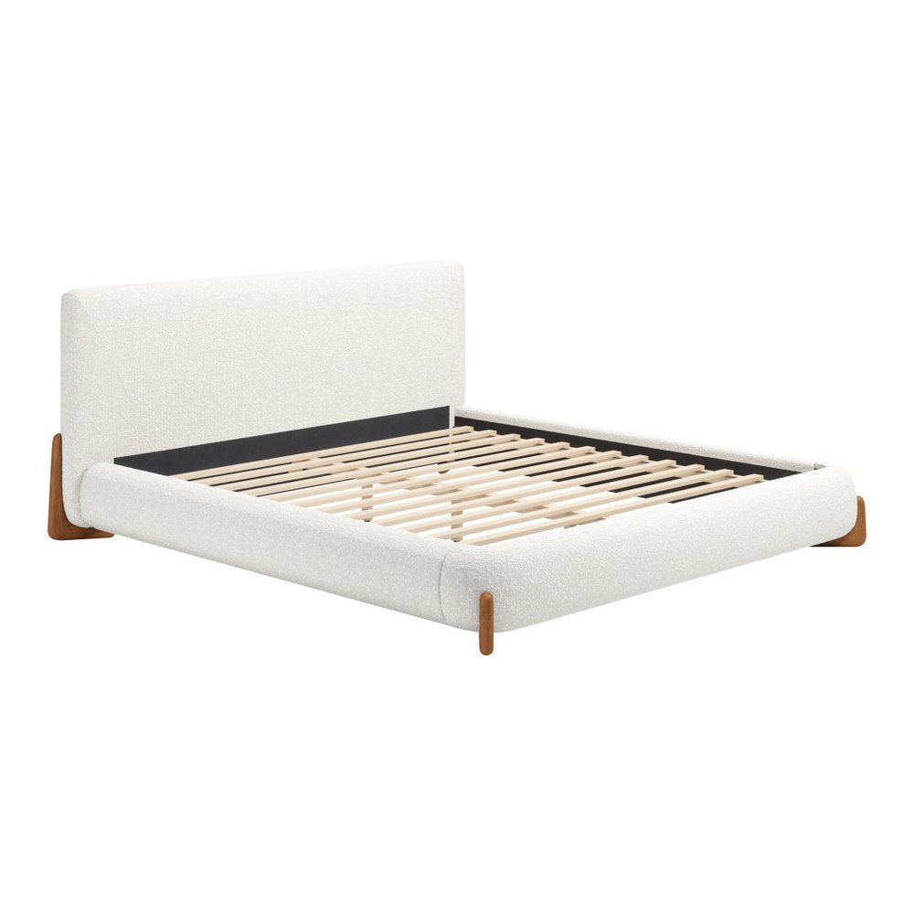 Ivory Solid Wood And Boucle King Bed Frame HomeRoots