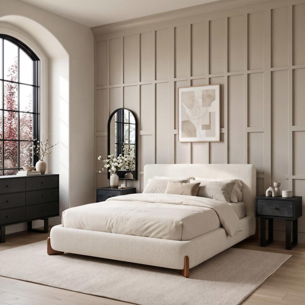 Ivory Solid Wood And Boucle King Bed Frame HomeRoots