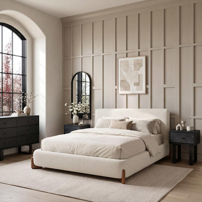 Ivory Solid Wood And Boucle King Bed Frame HomeRoots