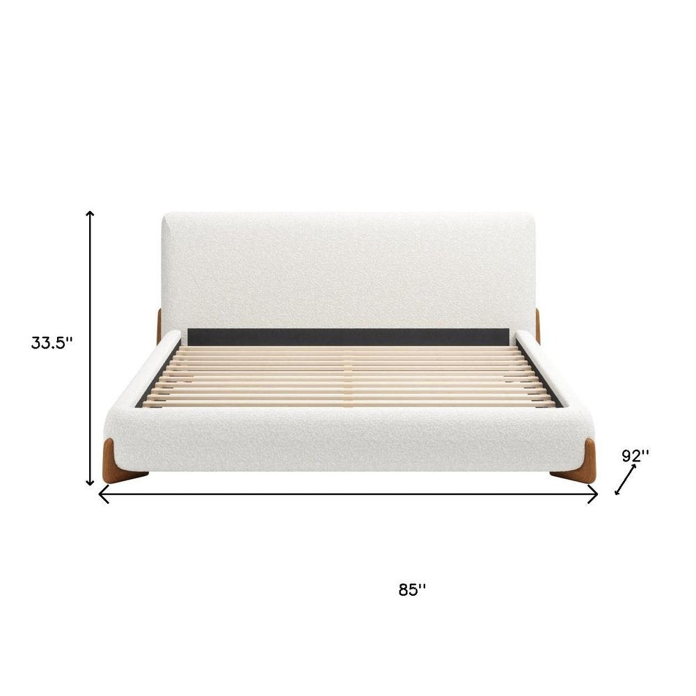Ivory Solid Wood And Boucle King Bed Frame HomeRoots