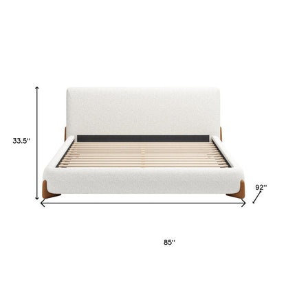 Ivory Solid Wood And Boucle King Bed Frame HomeRoots