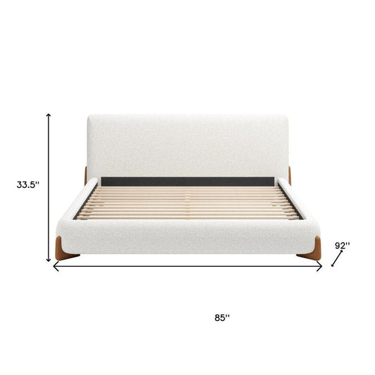 Ivory Solid Wood And Boucle King Bed Frame HomeRoots