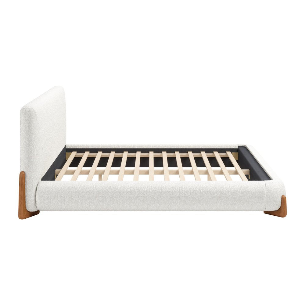Ivory Solid Wood And Boucle King Bed Frame HomeRoots