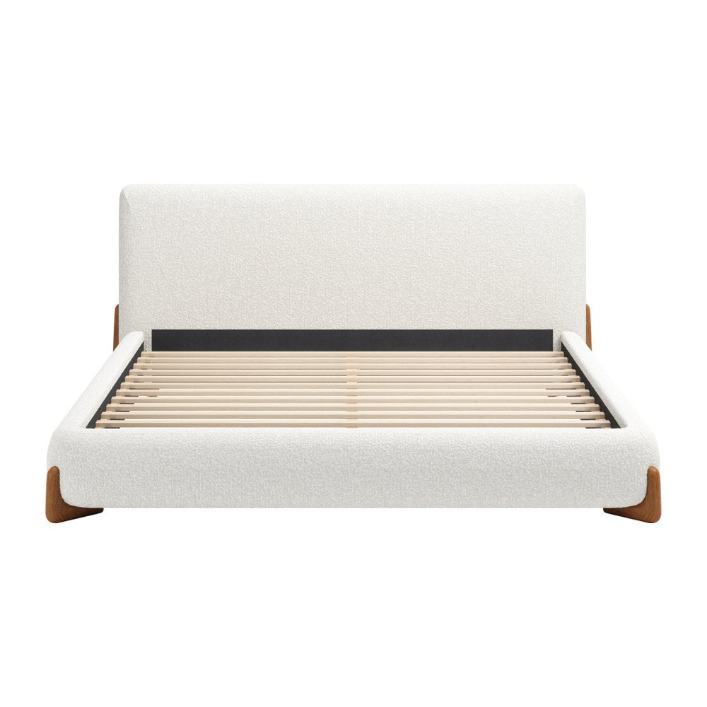 Ivory Solid Wood And Boucle King Bed Frame HomeRoots