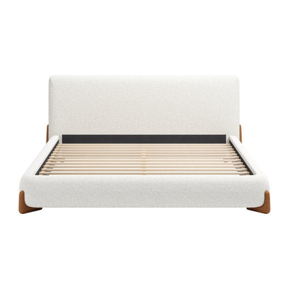 Ivory Solid Wood And Boucle King Bed Frame HomeRoots