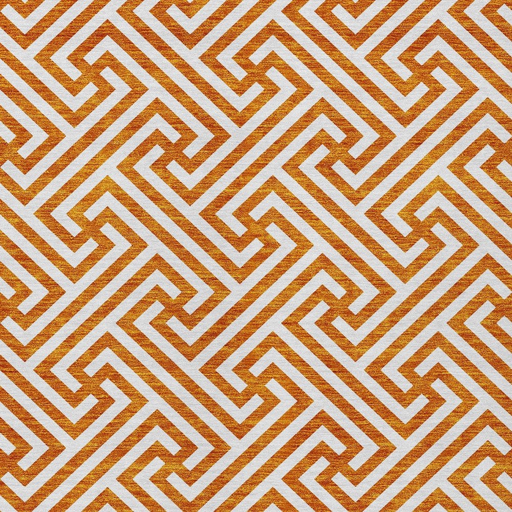 5' X 8' Orange And Ivory Geometric Washable Indoor Outdoor Area Rug — view 6