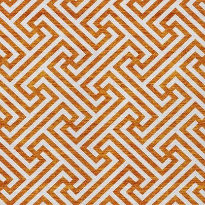 5' X 8' Orange And Ivory Geometric Washable Indoor Outdoor Area Rug HomeRoots
