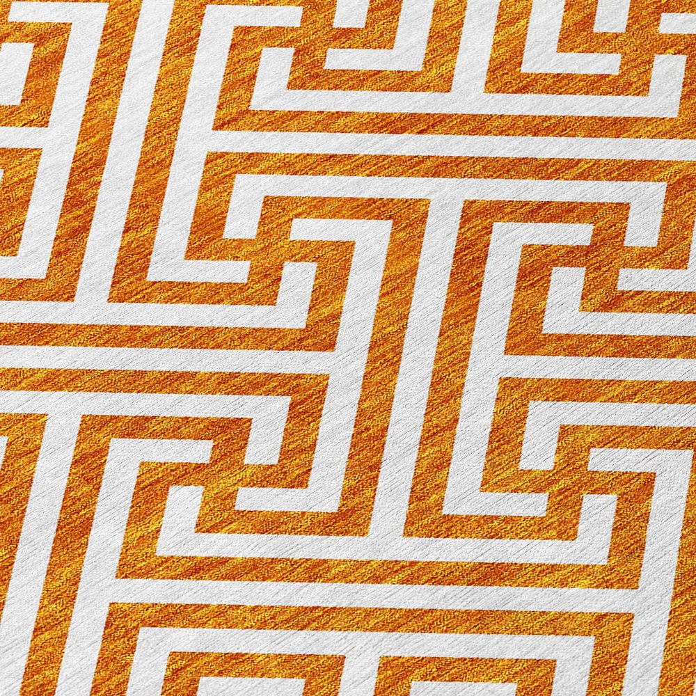 5' X 8' Orange And Ivory Geometric Washable Indoor Outdoor Area Rug — view 5