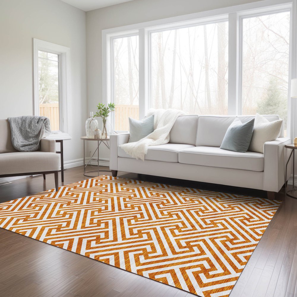 5' X 8' Orange And Ivory Geometric Washable Indoor Outdoor Area Rug — view 10